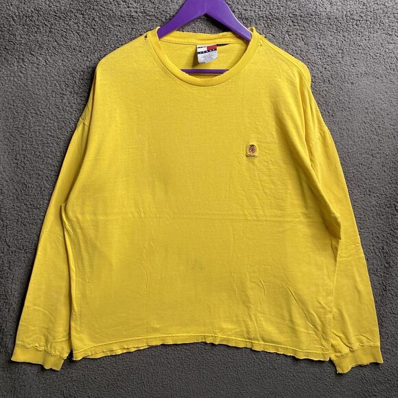 Vintage Y2k Tommy Hilfiger Classic Yellow Long Sleeve Shirt Mens 2XL Distressed - Picture 15 of 16